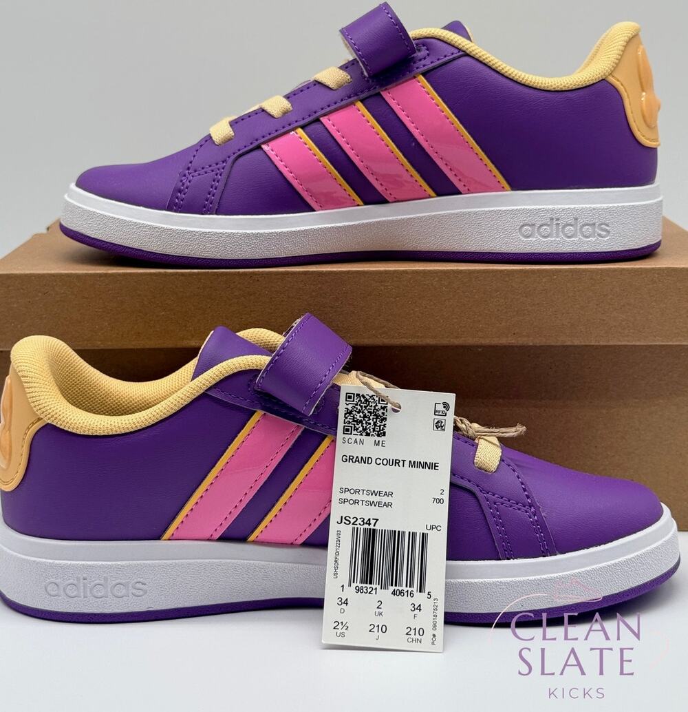 Adidas x Disney Grand Court Minnie, Purple/Pink Kids Size 2.5 NIB/NWT